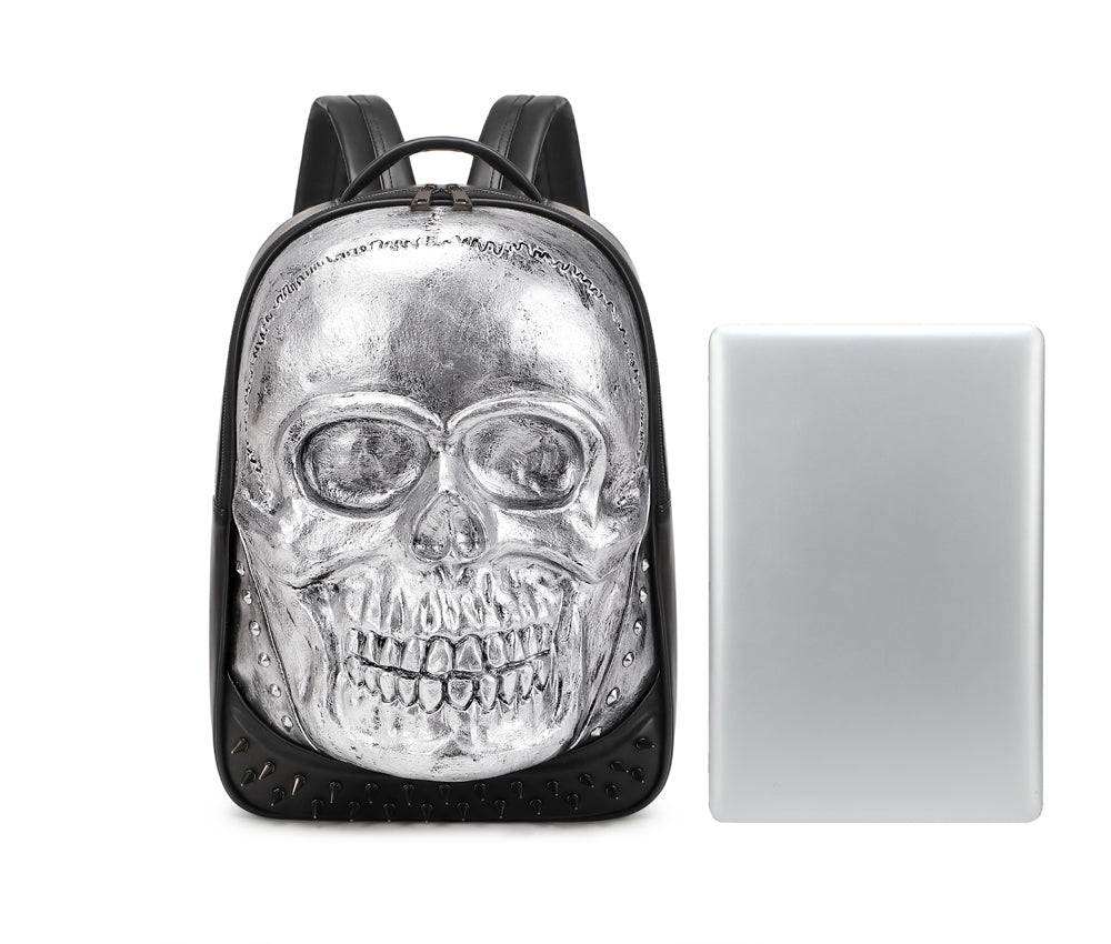 Rossie Viren 3D fashion skull backpack with studded details, featuring a bold design and adjustable straps.