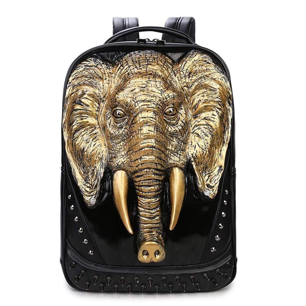 Rossie Viren 3D elephant backpack with studded accents, stylish laptop knapsack, durable and spacious for daily use.