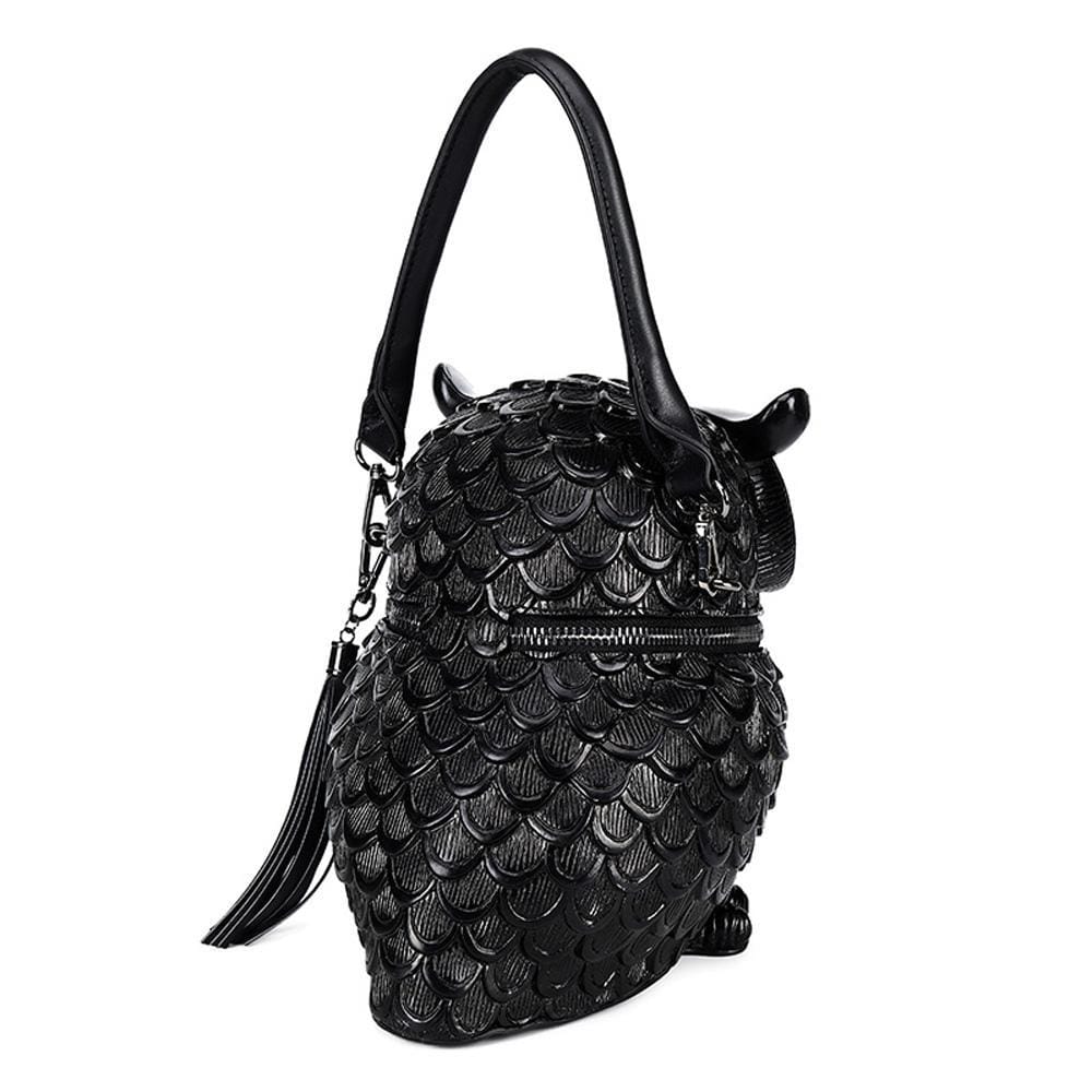 Rossie Viren 3D owl handle shoulder messenger backpack with crossbody strap, featuring a detailed owl design and compact storage space.