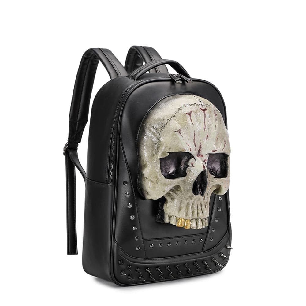 Rossie Viren 3D Skull Backpack featuring luminous Kreepsville skull design, large leisure backpack with bold 3D skull artwork.