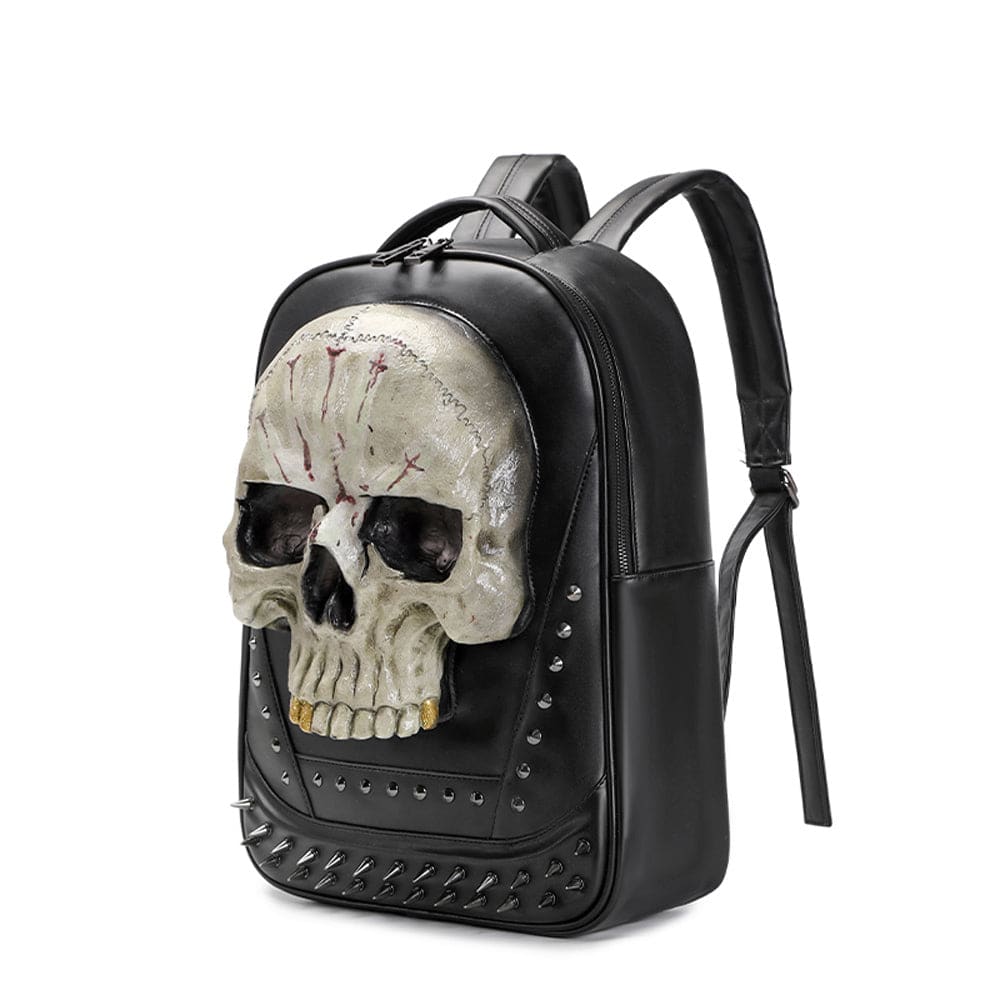 Rossie Viren 3D Skull Backpack featuring luminous Kreepsville skull design, large leisure backpack with bold, eye-catching style.