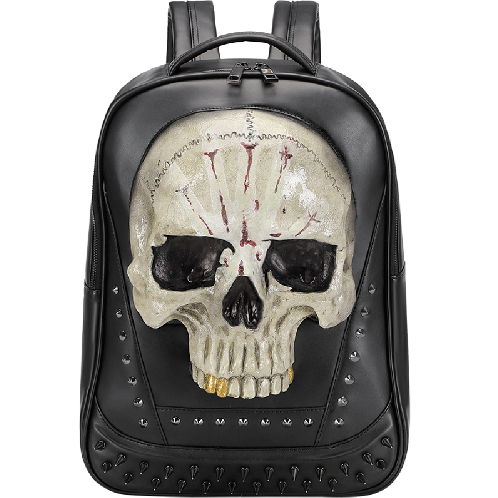 Large luminous 3D Skull Backpack by Rossie Viren featuring a detailed Kreepsville skull design for casual wear.
