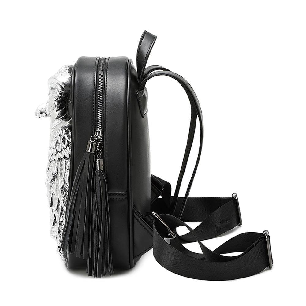 Rossie Viren 3D Skull Owl Small Backpack showing detailed skull and owl design with adjustable straps and compact size.