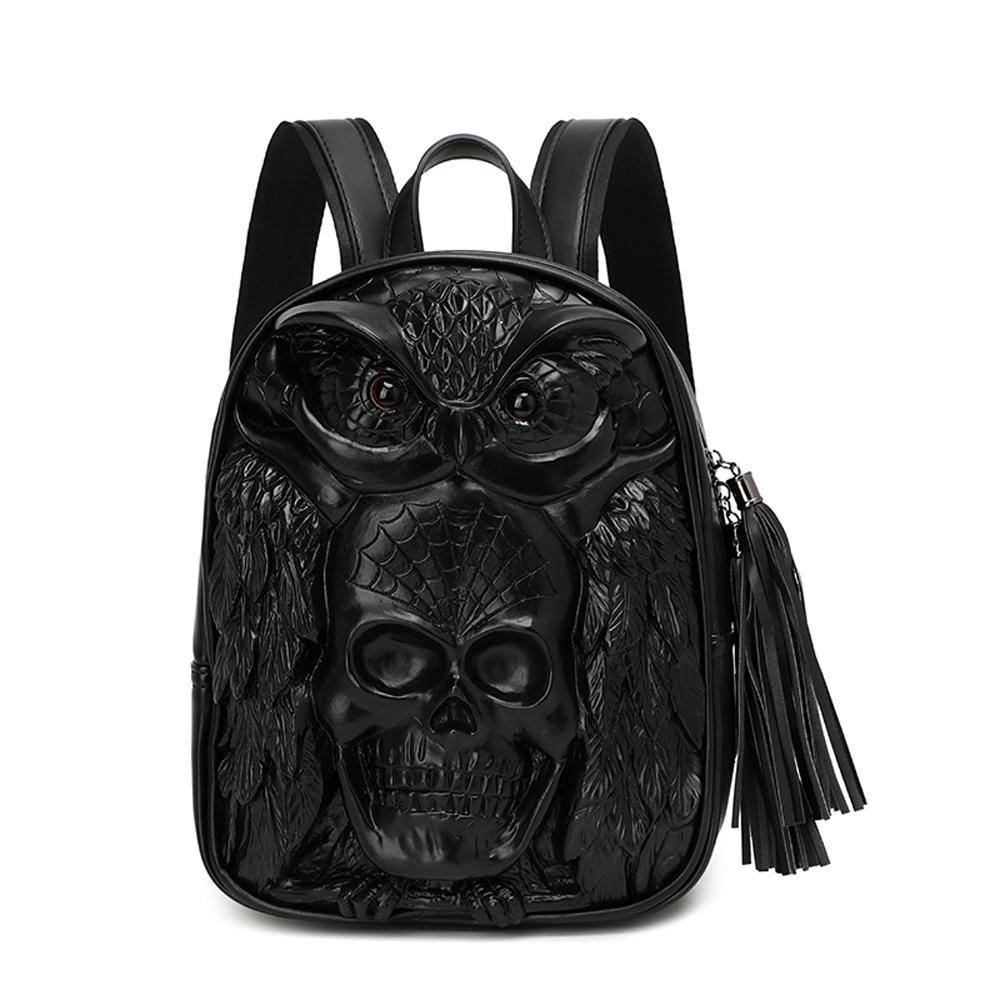 Rossie Viren 3D Skull Owl small backpack featuring a detailed skull and owl design, perfect for stylish everyday use.