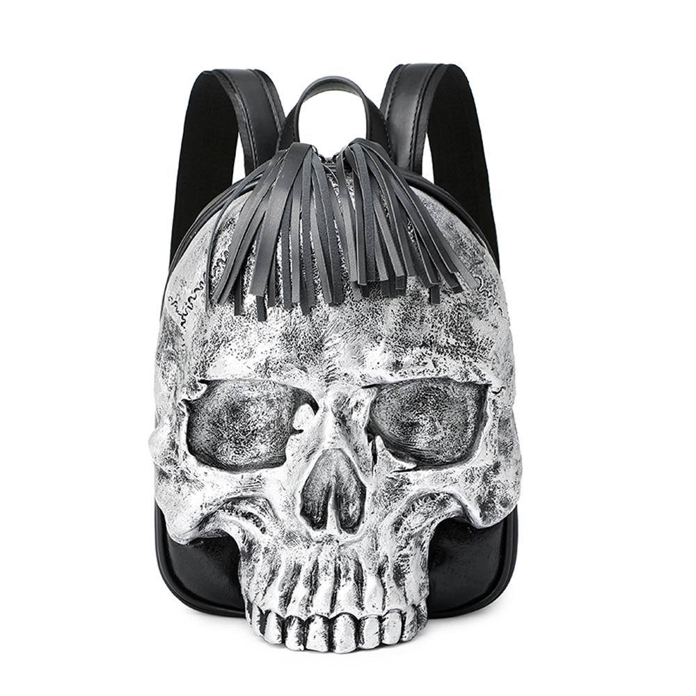 Rossie Viren 3D Skull Backpack featuring a small size with integrated speaker, showcasing a detailed skull design on the backpack.