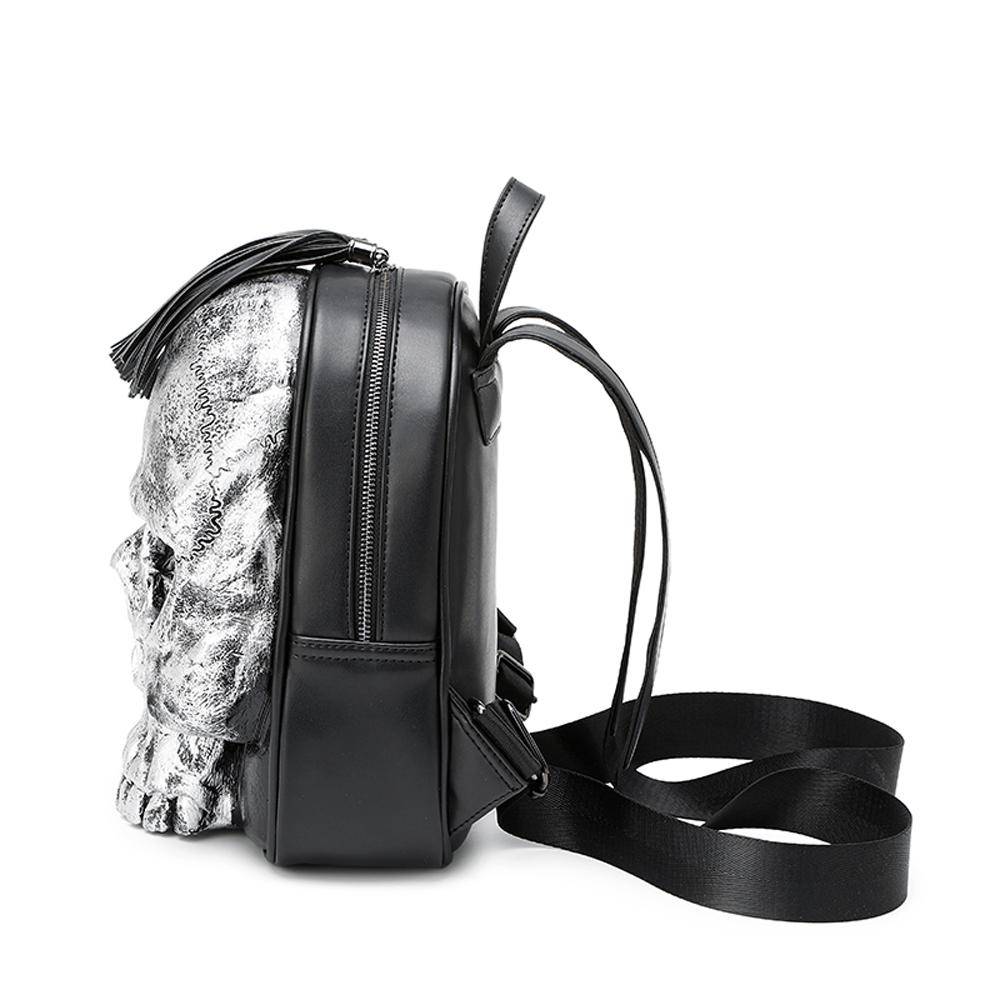 Rossie Viren 3D Skull Backpack with built-in speaker, small size, featuring a detailed skull design and adjustable straps.