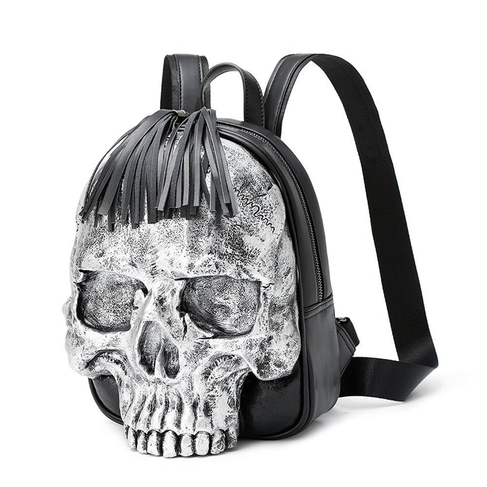 Rossie Viren 3D Skull Backpack with built-in speaker, small backpack featuring a detailed 3D skull design and compact storage space.