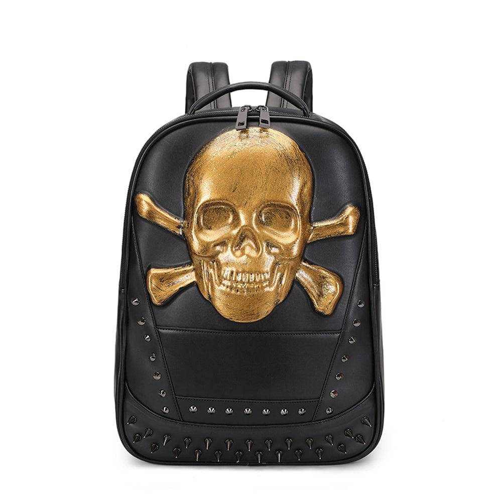 Rossie Viren 3D Skull Backpack featuring a pirate skull with a smiling face and crossbones design.