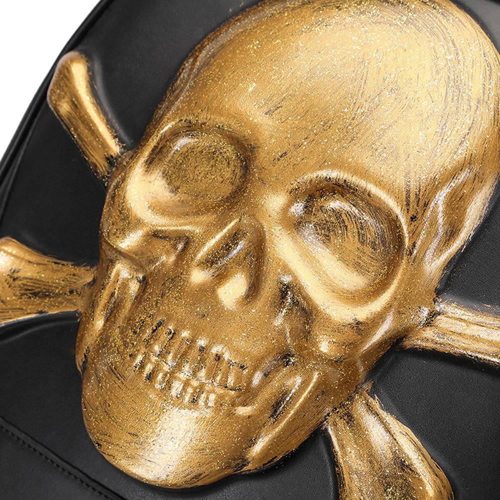 Rossie Viren 3D Skull Backpack featuring a smiling pirate skull and crossbones design, ideal for stylish and unique backpacks.