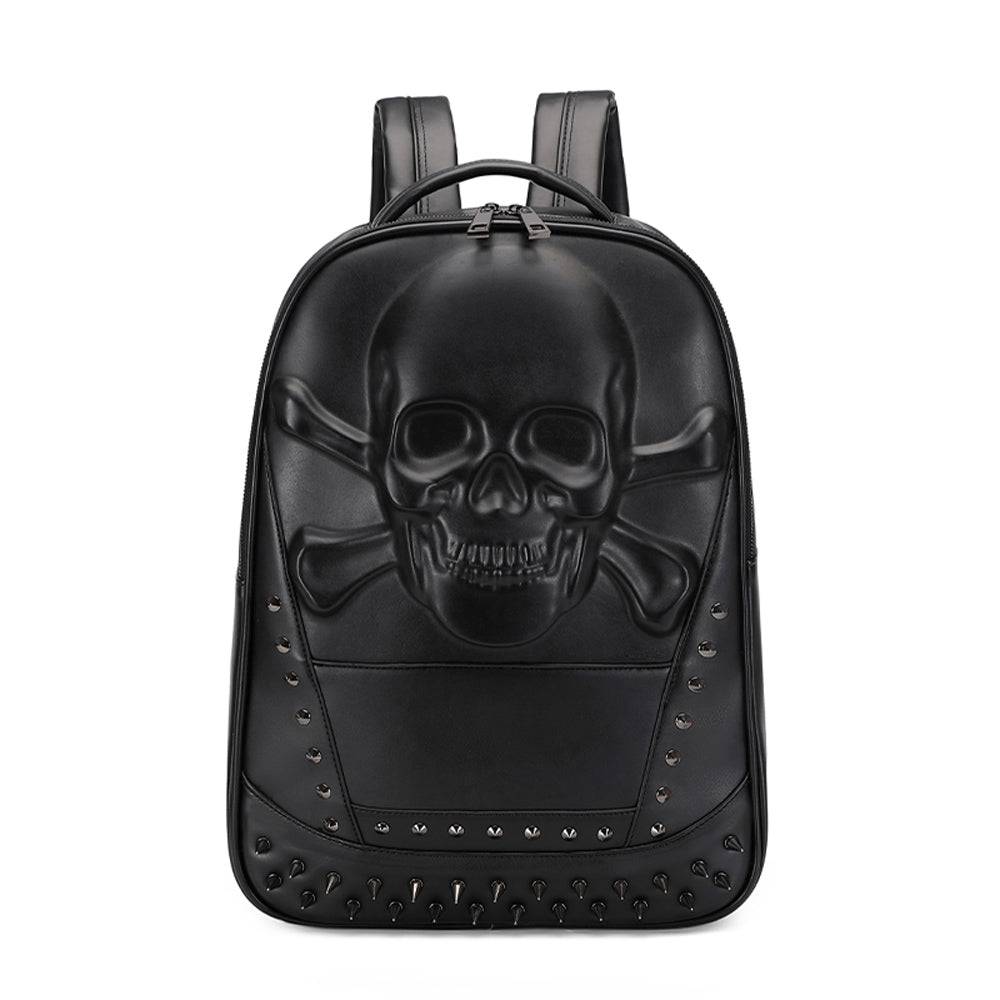 Rossie Viren 3D Skull Backpack featuring a smiling pirate skull and crossbones design, ideal for stylish, edgy accessories.