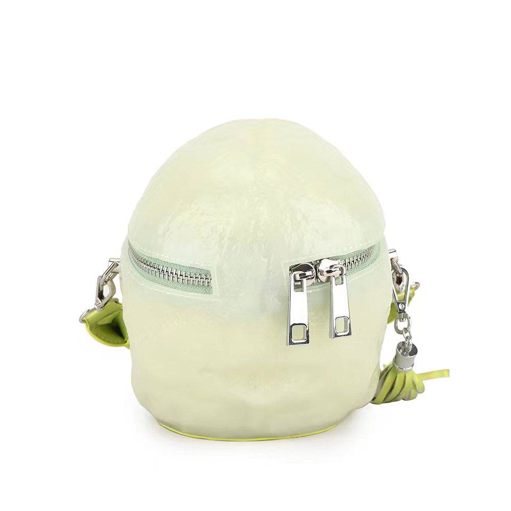Rossie Viren 3D skull gel handle cross body bag with glow-in-the-dark design, mini shoulder handbag with a modern, edgy look.