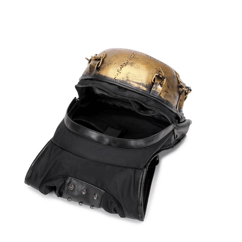 Rossie Viren 3D skull leather backpack with rivets, hoodie cap, and stylish design for a bold, edgy look.
