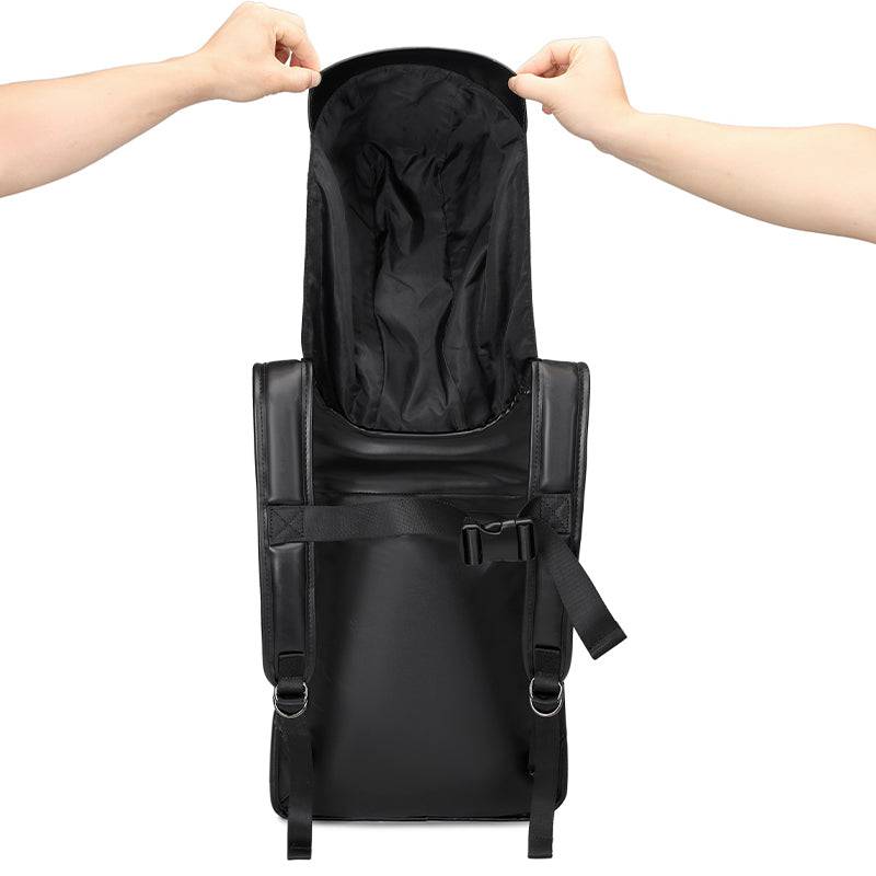 Rossie Viren 3D skull leather backpack with rivets and hoodie cap, featuring a bold skull design and adjustable straps.