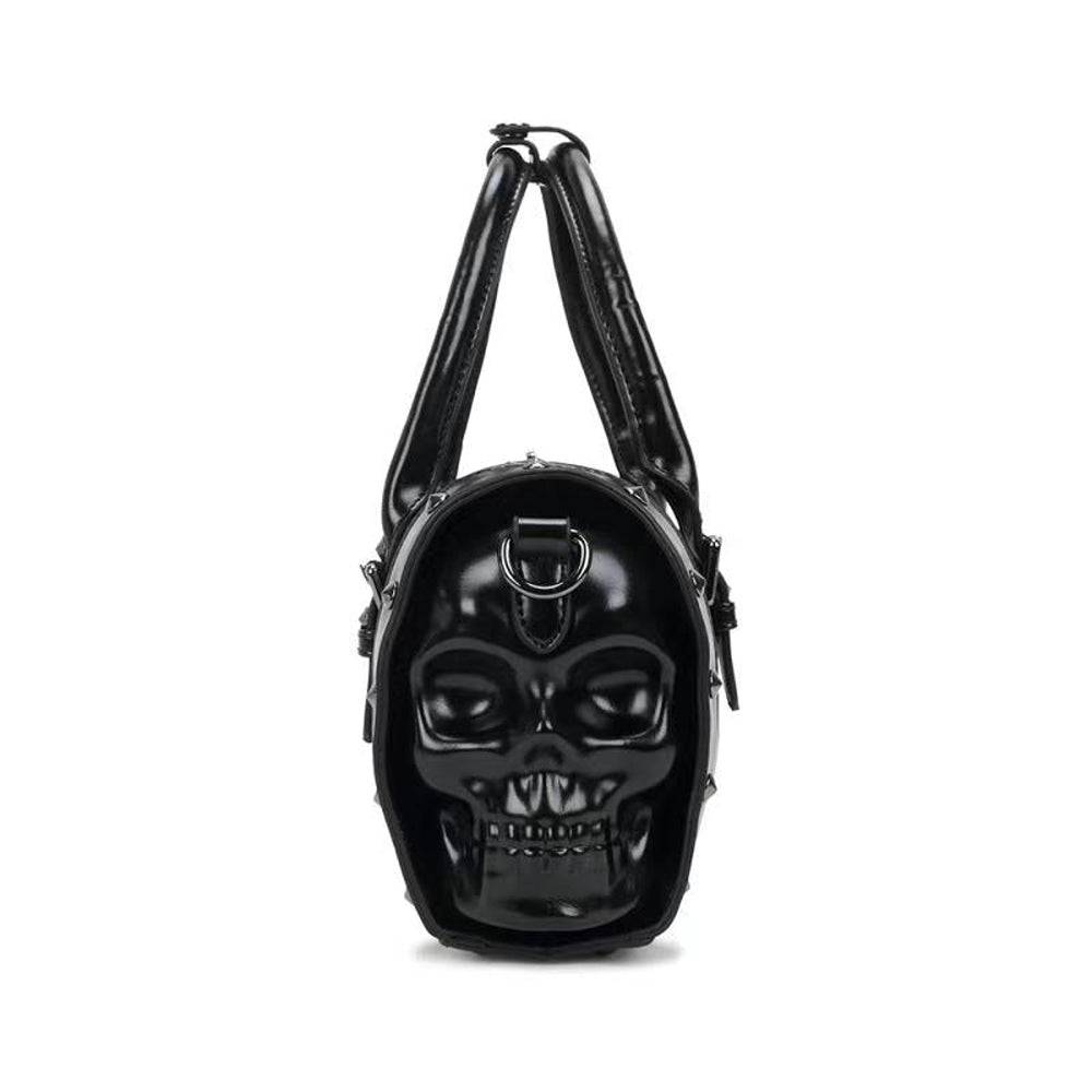 Rossie Viren 3D skull studded speedy bucket travel duffel bag with durable design and spacious interior for weekend trips.