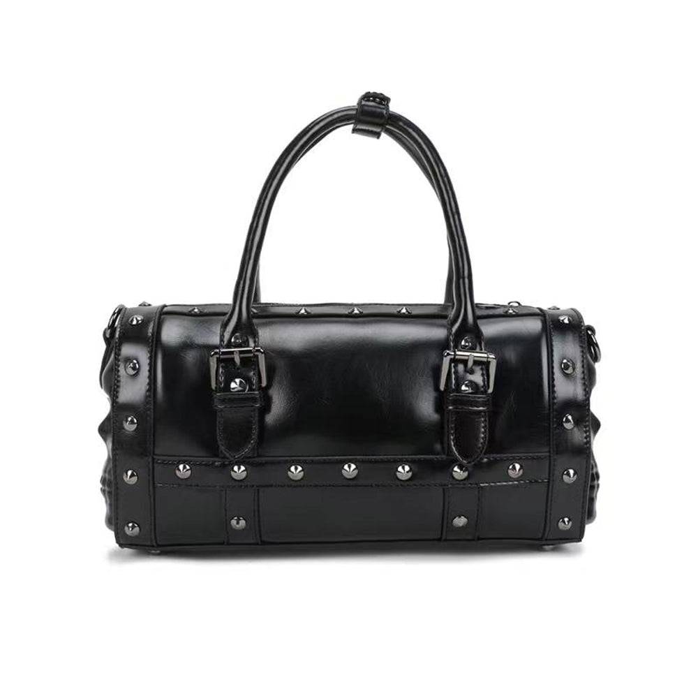 Rossie Viren 3D skull studded speedy bucket travel duffel bag with a bold design for weekend trips and travel.