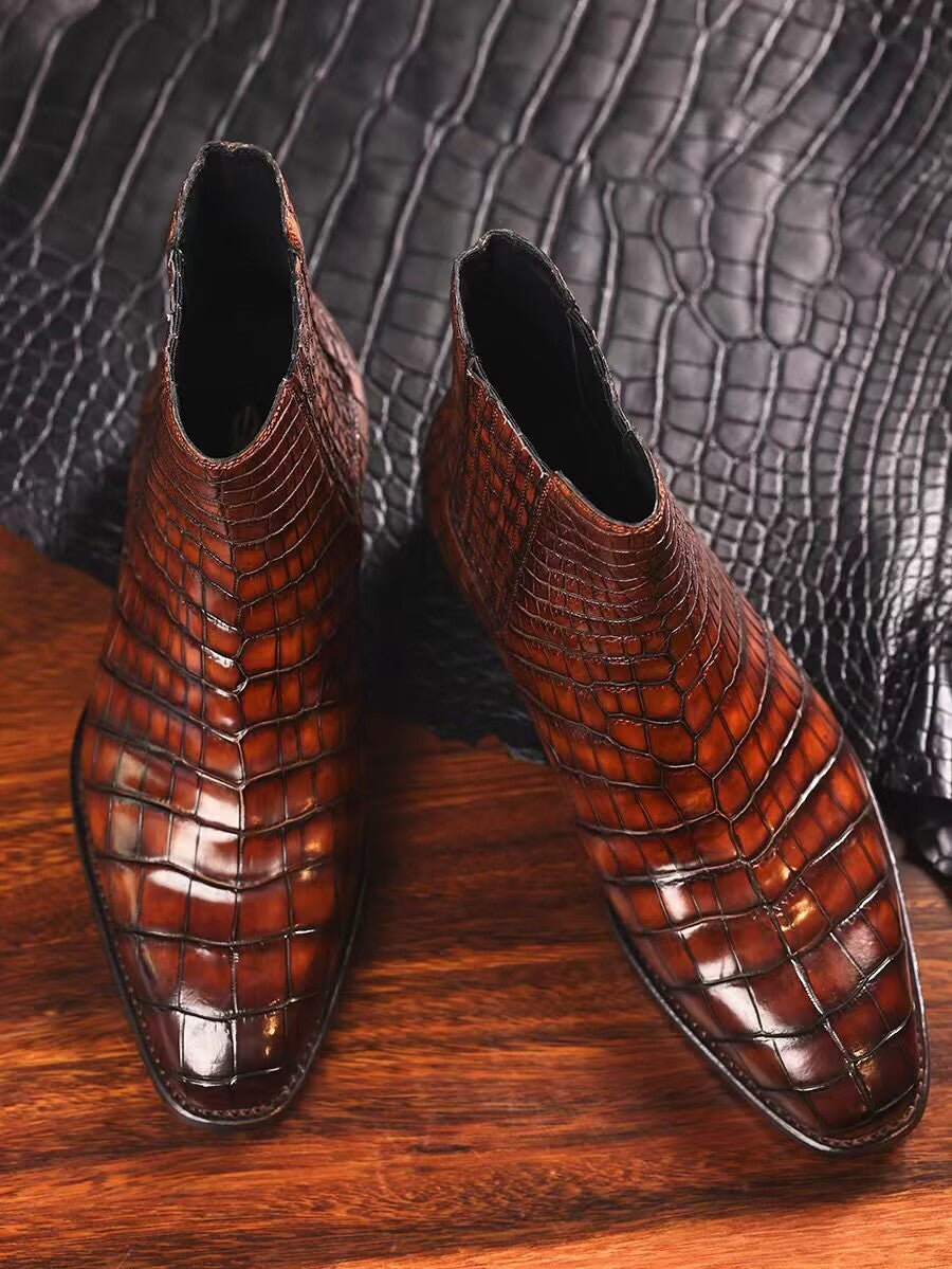 Preorder crocodile Shoes Men's Crocodile Leather Side Zipper Chelsea Boots