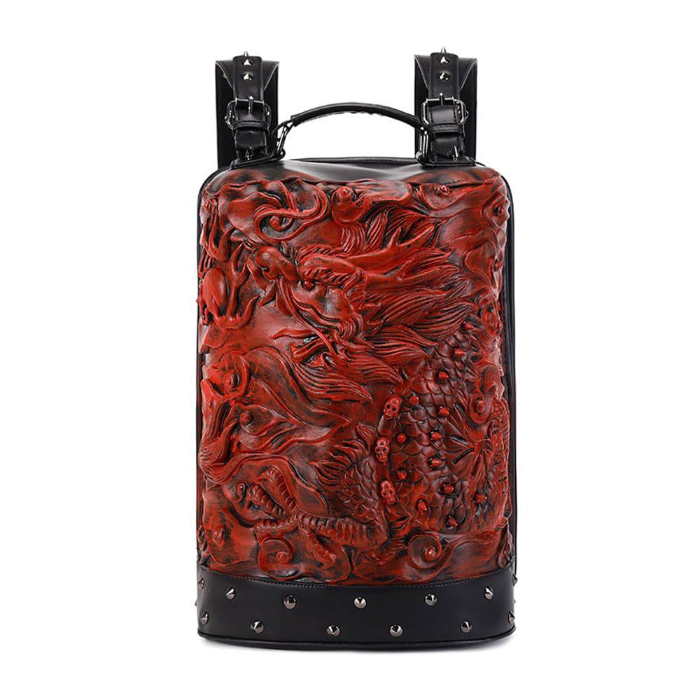 Rossie Viren 3D Double Hovering Dragon messenger bag with cylindrical shape, featuring a vibrant, detailed 3D dragon design.