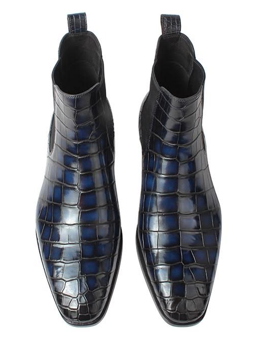 Preorder Crocodile Leather Boots Vintage Blue