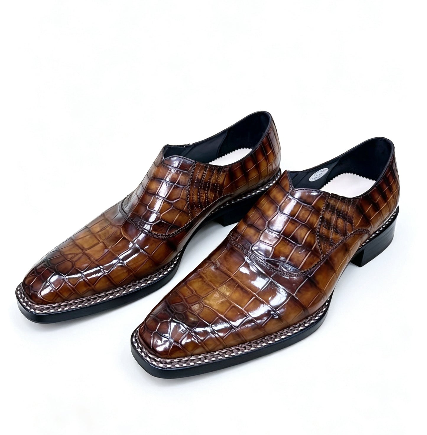 Crocodile Shoes, Men's Vintage Brown Crocodile Leather Loafer Slip-On Shoes