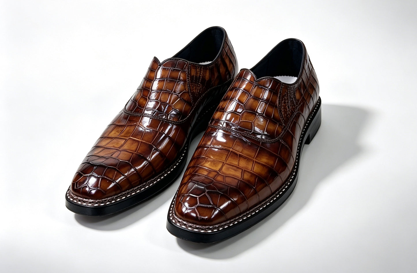 Crocodile Shoes, Men's Vintage Brown Crocodile Leather Loafer Slip-On Shoes