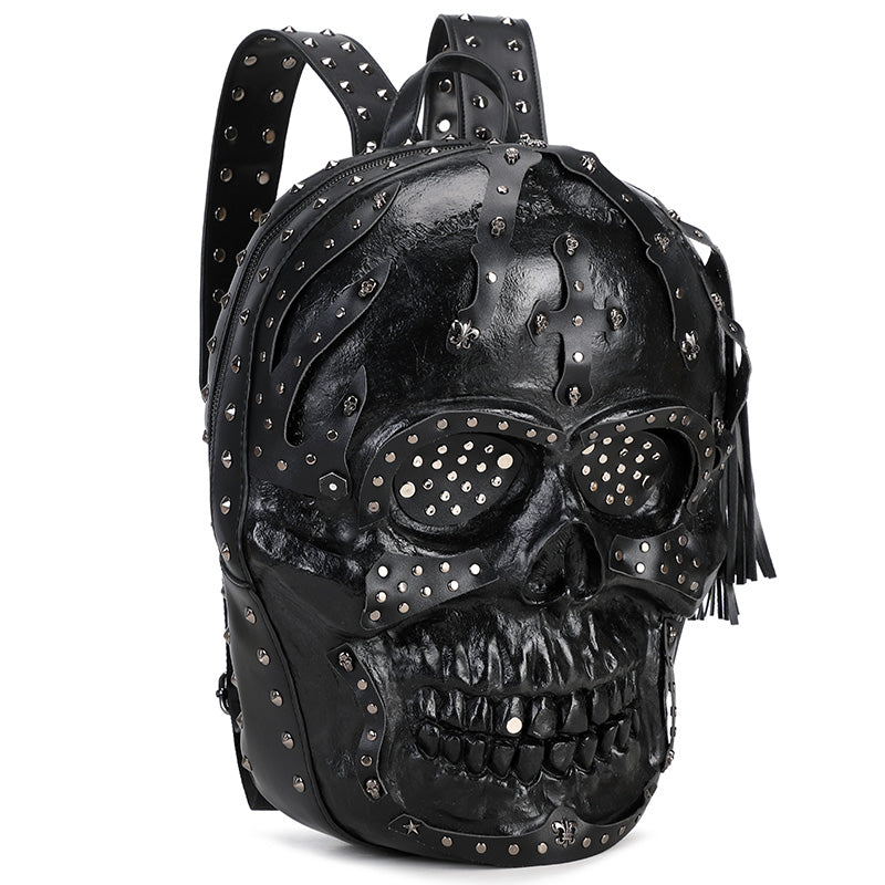 Rossie Viren 3D PU leather backpack with skull studs, featuring a stylish, textured design and adjustable straps.