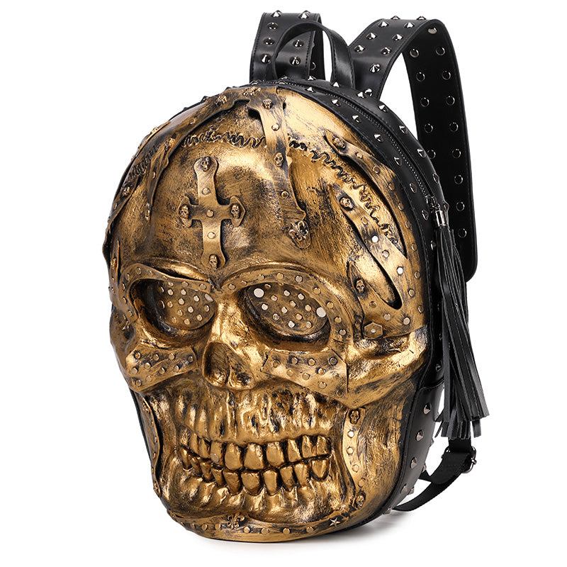 Rossie Viren 3D PU leather skull studded backpack with bold design and multiple compartments, perfect for stylish everyday use.