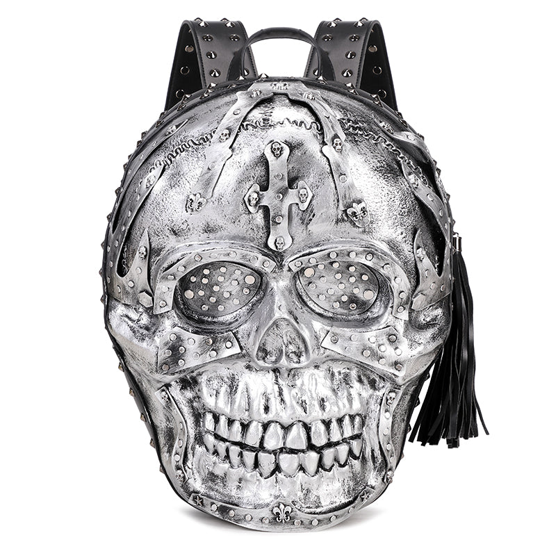 Rossie Viren 3D PU leather skull studded backpack with bold design and adjustable straps, ideal for stylish everyday use.