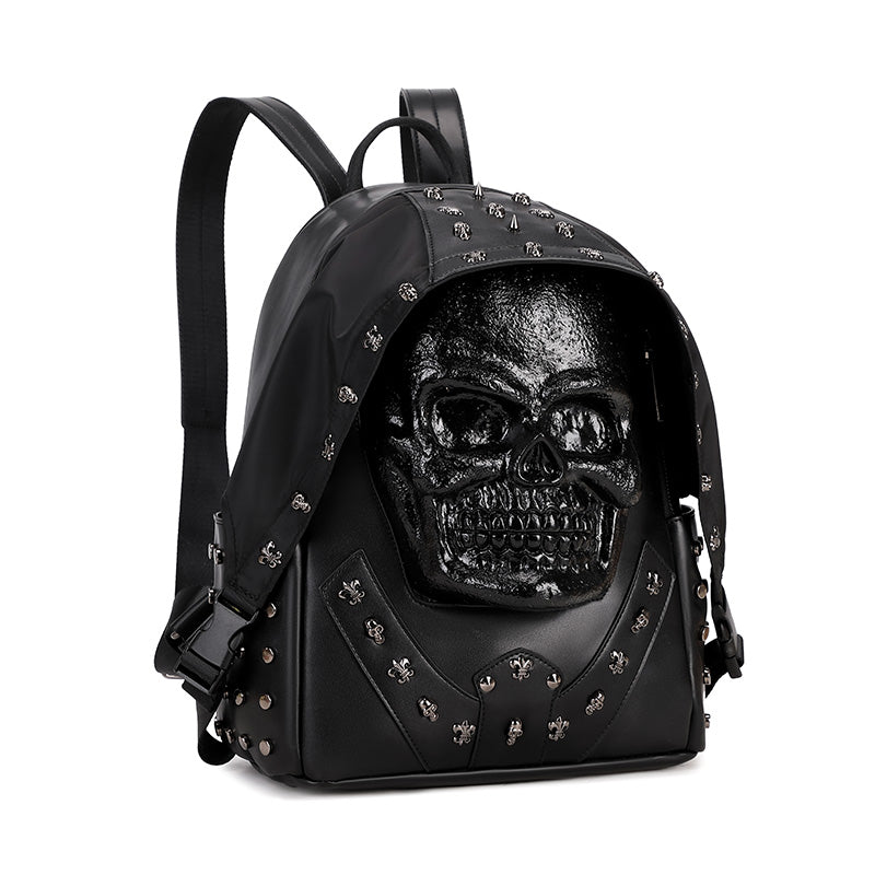 Rossie Viren 3D PU leather backpack with skull studs, featuring a stylish and durable design for everyday use.