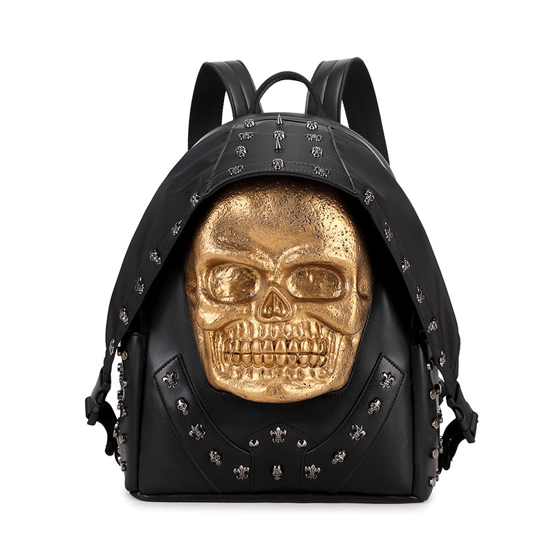 Rossie Viren 3D PU Leather Skull Studded Backpack with padded straps and multiple compartments for stylish daily use.