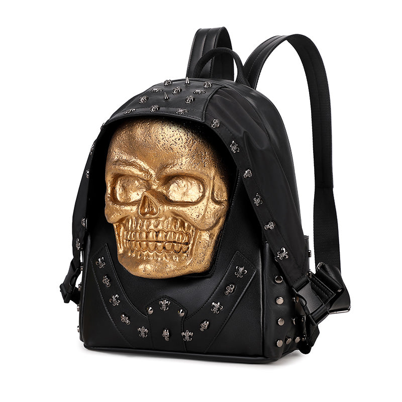 Rossie Viren 3D PU leather backpack with skull studs, featuring a unique 3D design and sturdy shoulder straps.