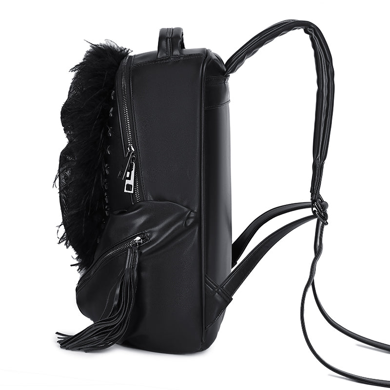 Rossie Viren 3D PU leather backpack featuring a beak skull design with feather accents, suitable for everyday use.