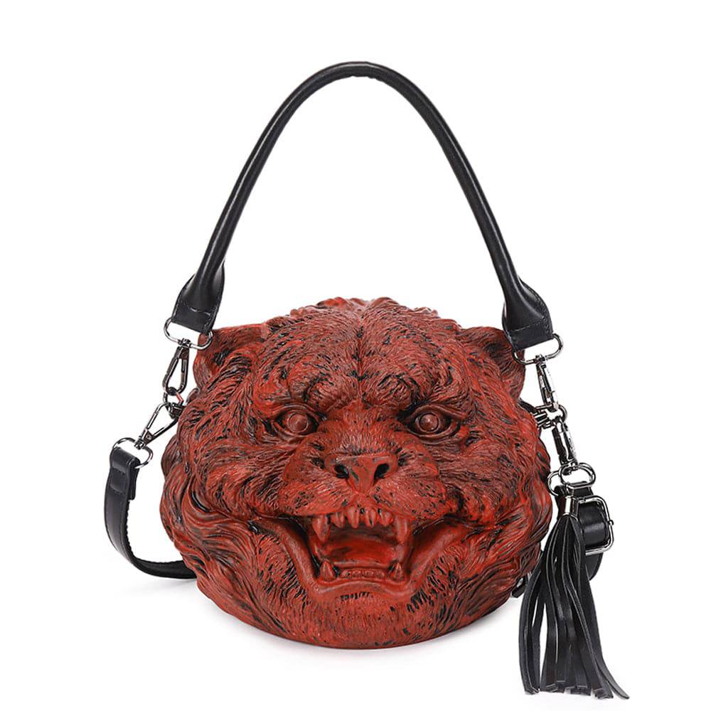 Rossie Viren 3D Happy Small Tiger Head cross body bag with square shape, shoulder strap, and playful animal design.