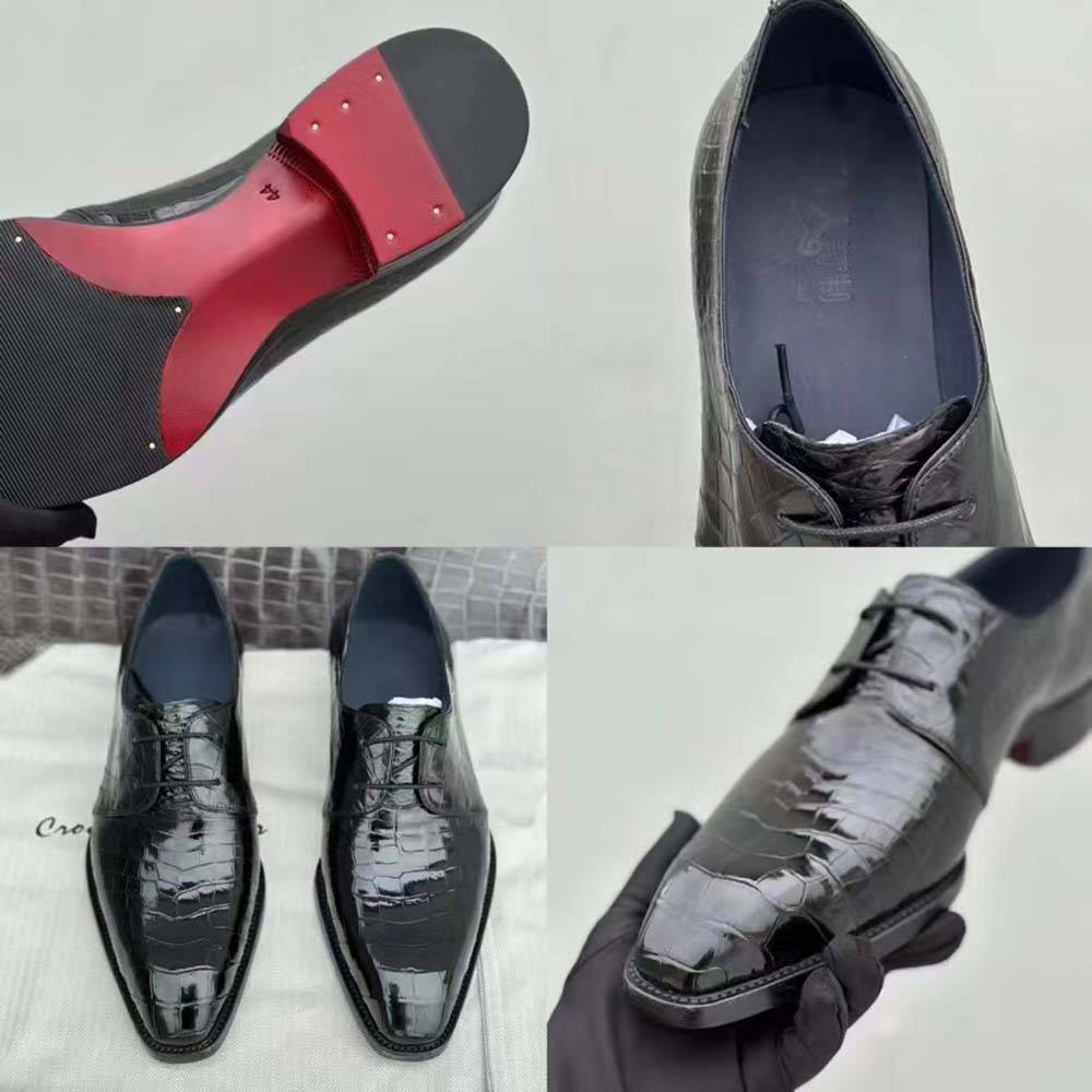 Crocodile Shoes Mens Crocodile Leather Business Lace Up Dress Shoes Black