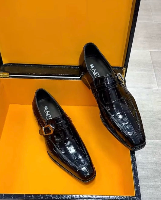 Crocodile Shoes, Men's Black Crocodile Leather  Shoes