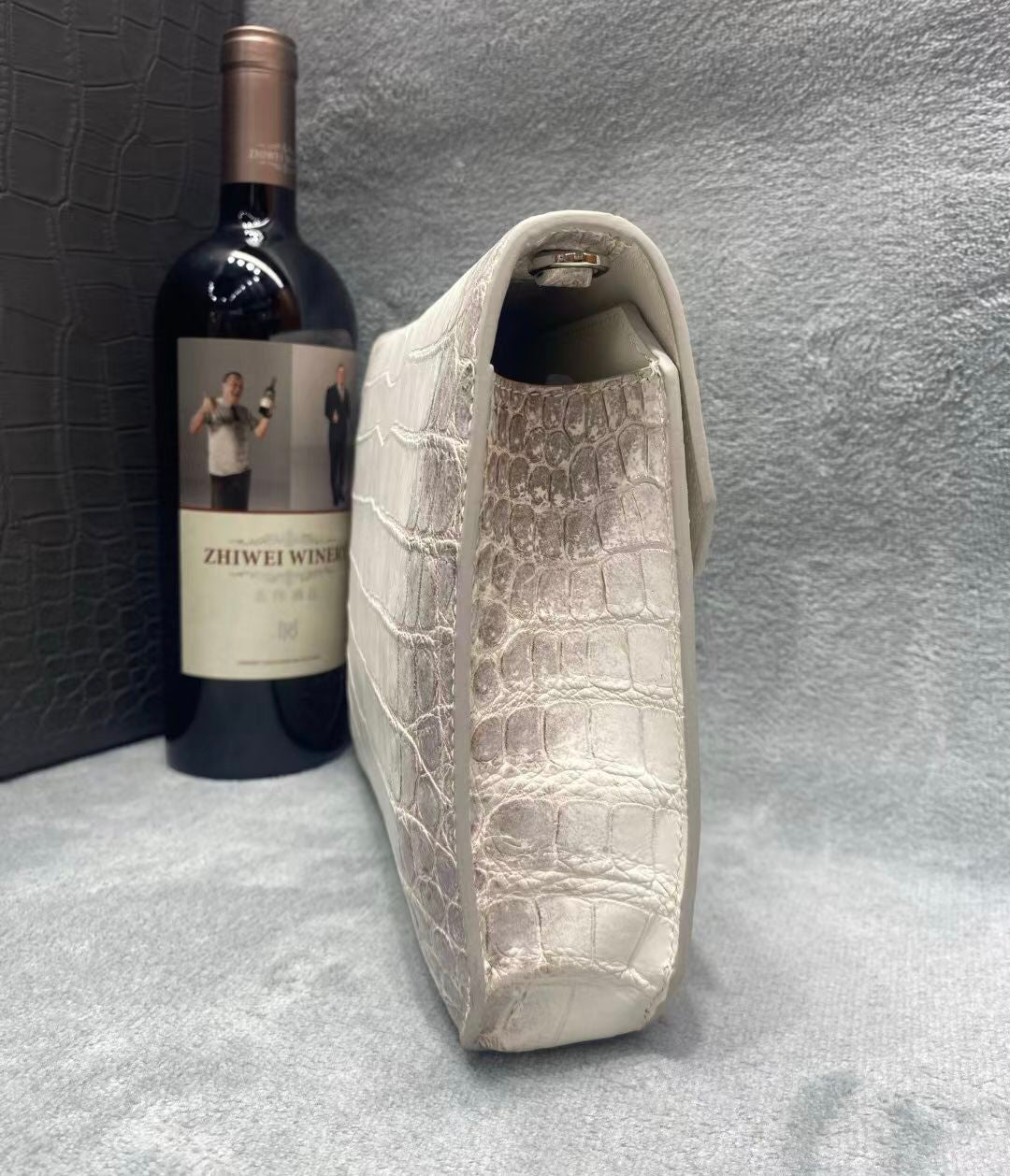 Genuine Crocodile Skin Leather Clutch Handle Bag Himalaya White
