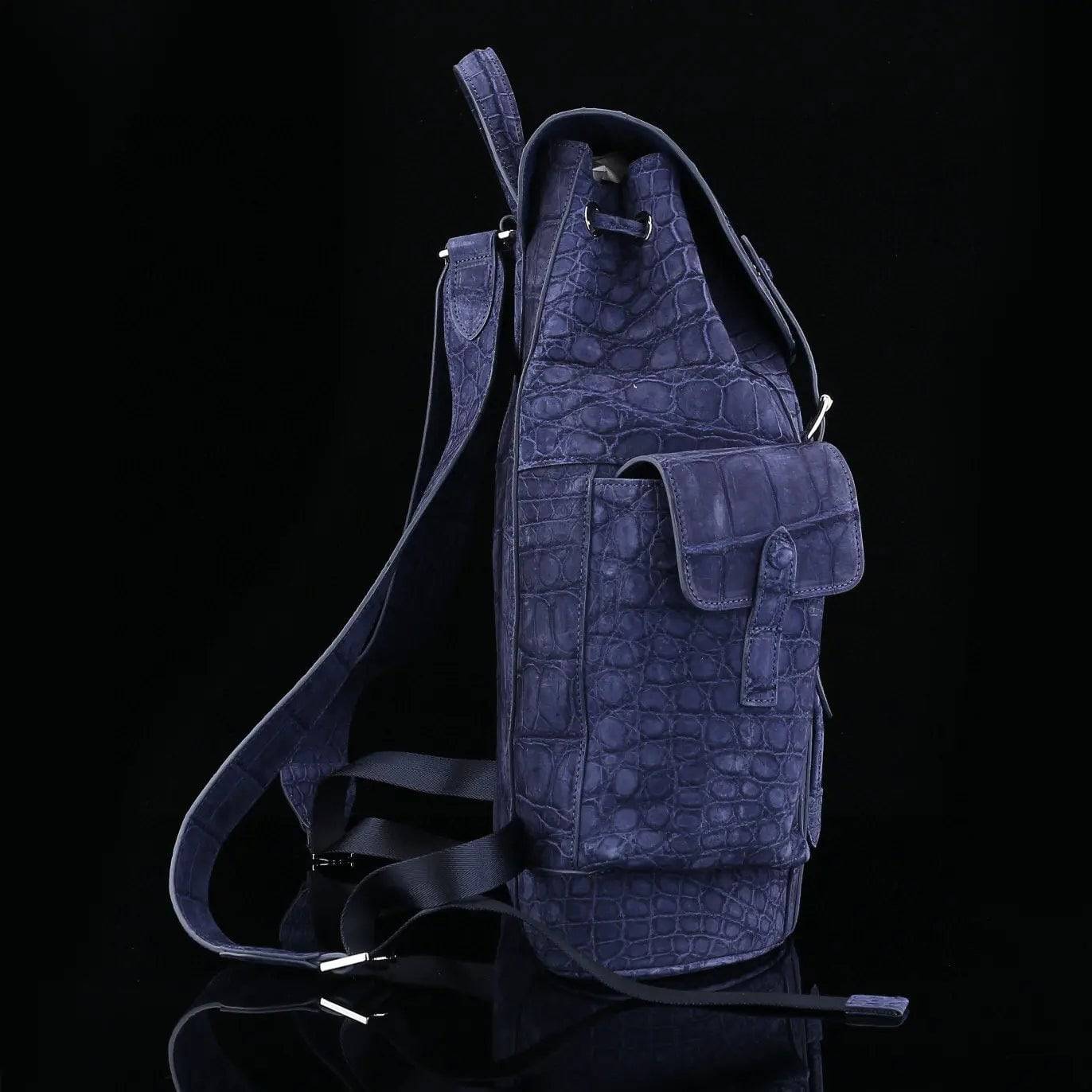 Nubuck Crocodile Leather Backpack Dark Blue