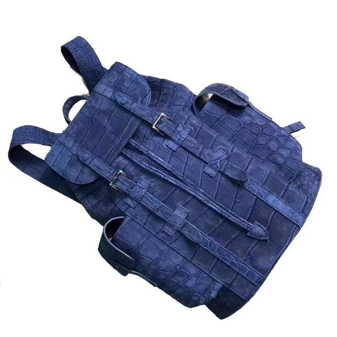 Nubuck Crocodile Leather Backpack Dark Blue