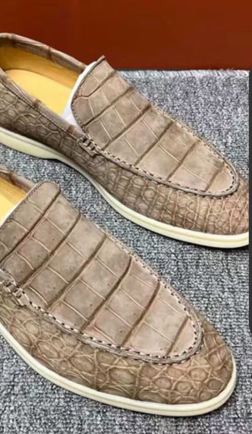 Beige Rossie Viren crocodile leather sandals made of genuine nubuck, stylish and comfortable shoes for warm weather.