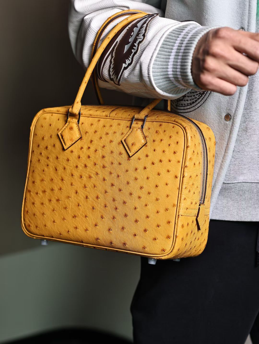 Womens Genuine Ostrich Skin Leather Top Handle Shopper Bags