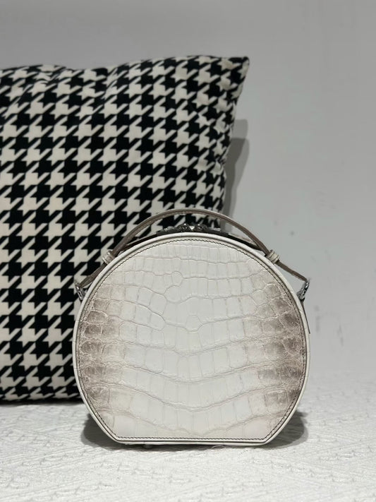 Crocodile Apple Bag  , Himalaya White Crocodile Leather Round Circle Apple Bag