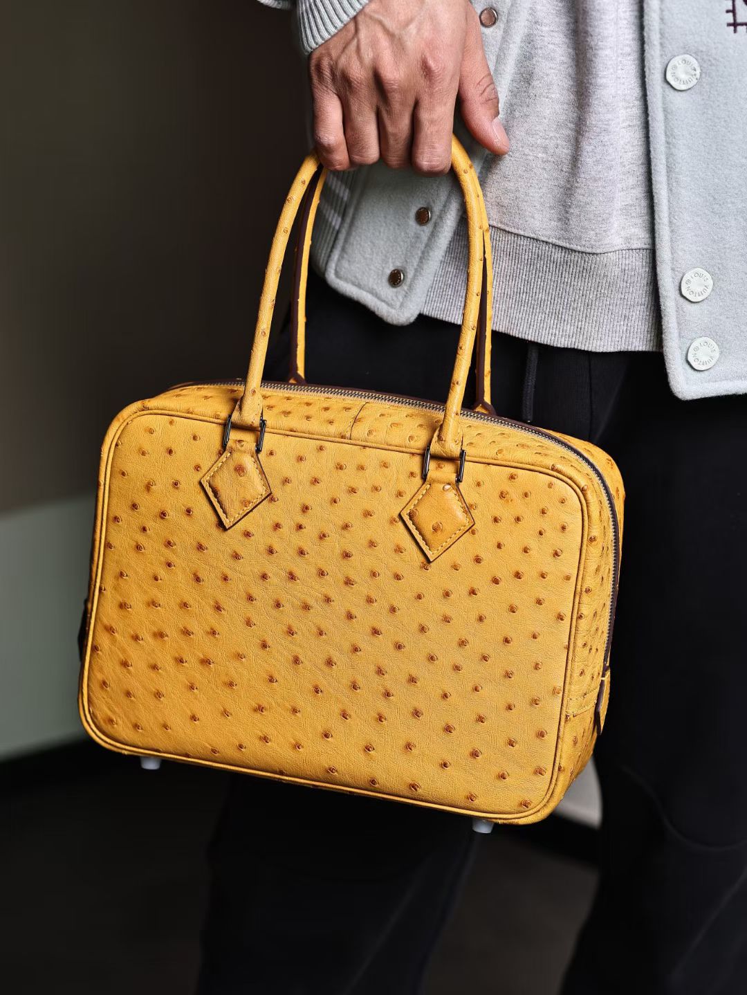 Womens Genuine Ostrich Skin Leather Top Handle Shopper Bags