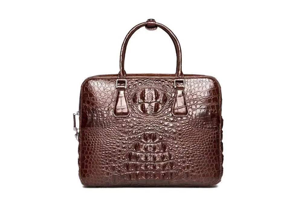 Crocodile leather briefcase by Rossie Viren with genuine bone leather finish and secure password staples for classic style.