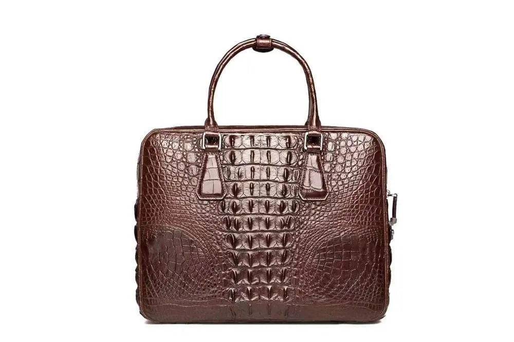 Rossie Viren crocodile leather briefcase with genuine bone leather finish and secure password staples, stylish and professional.