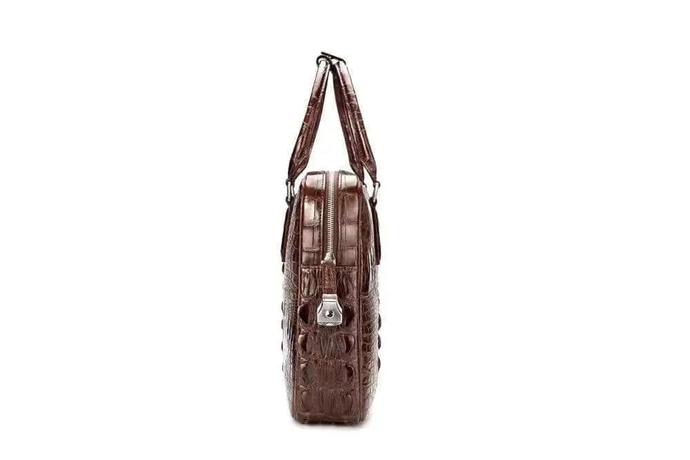 Rossie Viren crocodile leather briefcase with genuine bone leather finish and secure password staples, featuring a classic design.