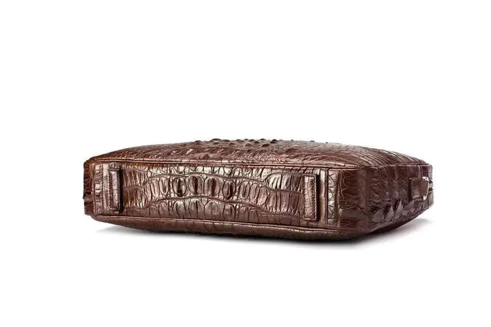 Rossie Viren crocodile leather briefcase with genuine bone leather finish and secure password staples, featuring a classic design.