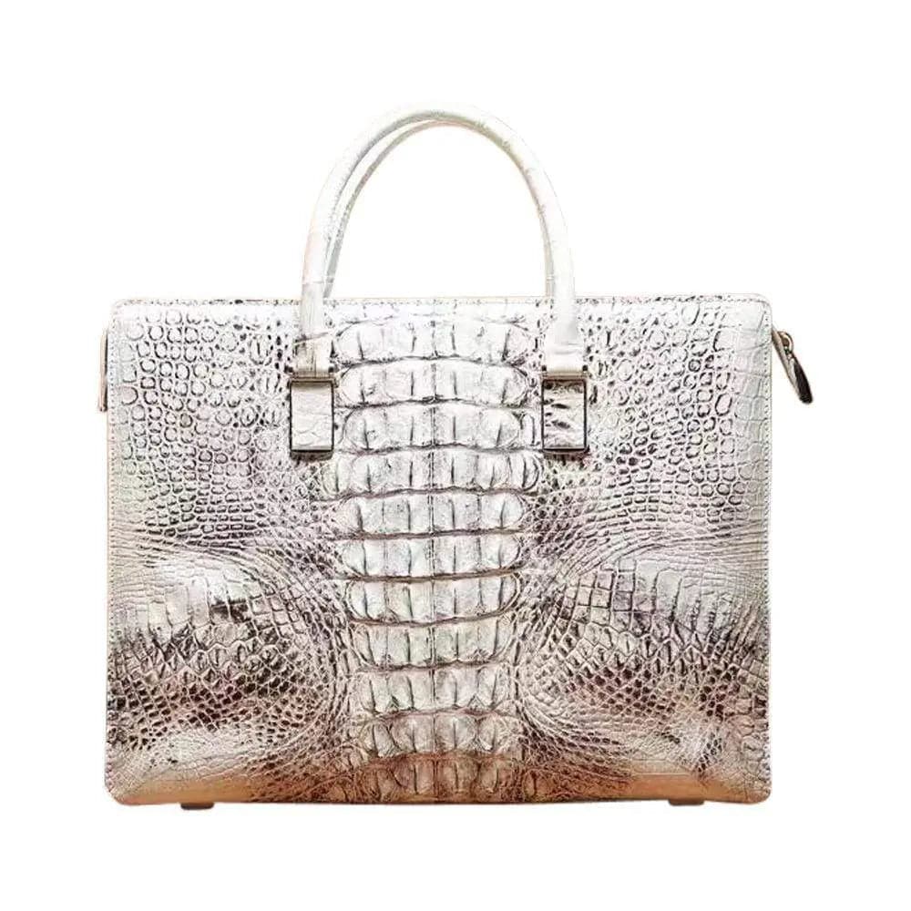 Rossie Viren crocodile leather briefcase for men, classic computer bag with a sleek crocodile business bag design.