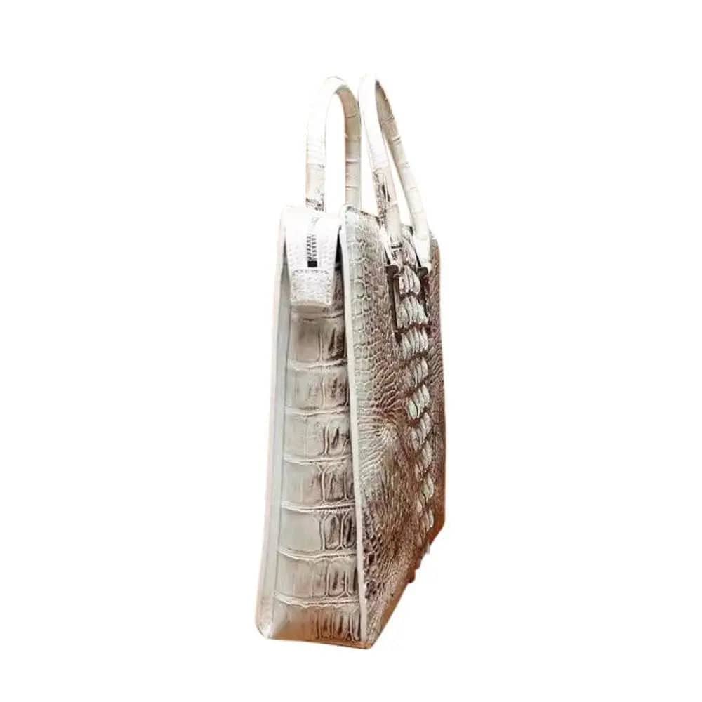 Rossie Viren crocodile leather briefcase for men, classic genuine crocodile business handbag with a sleek, professional design.