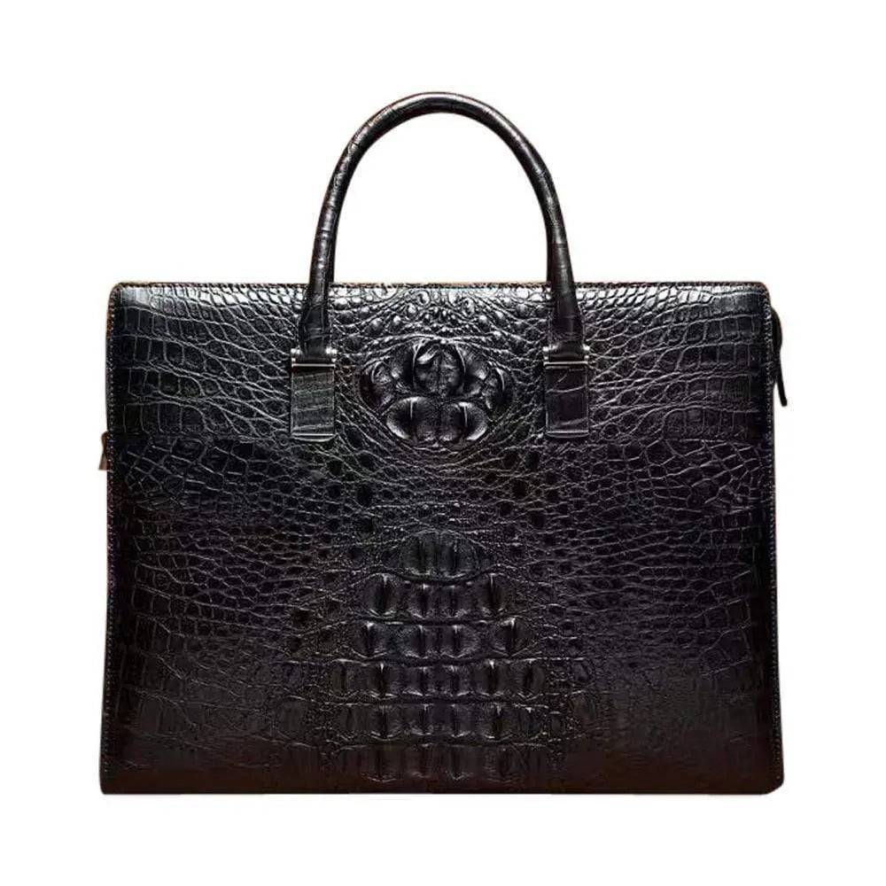Rossie Viren crocodile leather briefcase handbag for men, classic business bag with a sleek, genuine crocodile leather finish.