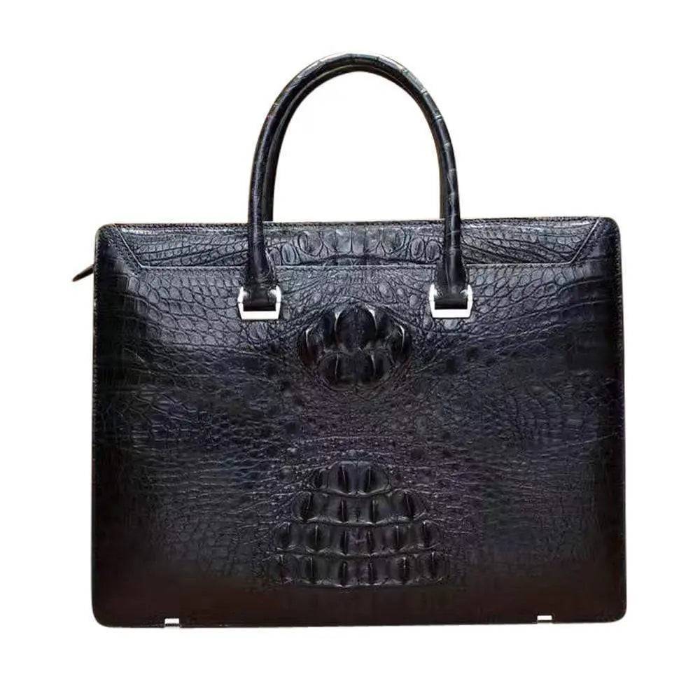Rossie Viren crocodile leather vintage strapless briefcase computer bag with polished finish and structured design.