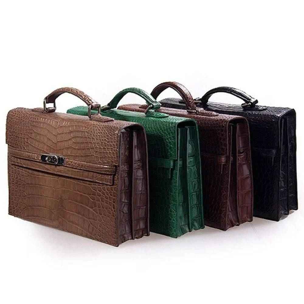 Rossie Viren crocodile leather briefcase for men, stylish handbag with textured crocodile pattern and sturdy handle.